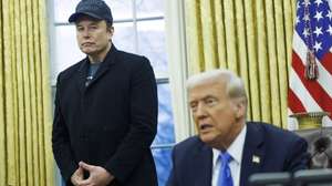 epa11889322 US President Donald J. Trump (R) gives remarks to the media in the Oval Office of the White House, as he meets with US entrepreneur and U.S. special government employee Elon Musk (L), in Washington, DC, USA, 11 February 2025.  EPA/Aaron Schwartz / POOL