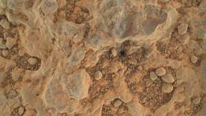epa09356381 A handout picture made available by the National Aeronautics and Space Administration (NASA) shows a close-up view of a rock target nicknamed 'Foux', taken by NASA's Perseverance Mars rover using its WATSON (Wide Angle Topographic Sensor for Operations and eNgineering) camera, part of the SHERLOC instrument on the end of the rover's robotic arm, on Mars, 11 July 2021 (issued 21 July 2021), on the 139th Martian day, or sol, of the mission. The area within the camera is roughly 3.5 cm by 2.6 cm. A key objective for Perseverance's mission on Mars is astrobiology, including the search for signs of ancient microbial life. The rover will characterize the planet's geology and past climate, pave the way for human exploration of the Red Planet, and be the first mission to collect and cache Martian rock and regolith (broken rock and dust).  EPA/NASA/JPL-Caltech/MSSS HANDOUT  HANDOUT EDITORIAL USE ONLY/NO SALES