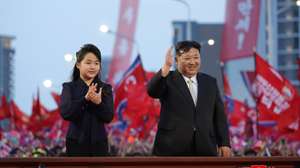 epa11341171 A photo released by the official North Korean Central News Agency (KCNA) shows North Korean leader Kim Jong Un (R) and his daughter Kim Ju-ae (L), attending the inauguration ceremony of Jonwi Street, in Pyongyang, North Korea, 14 May 2024 (issued 15 May 2024). According to KCNA, North Korean leader Kim Jong Un and his daughter attended the inauguration of Jonwi (Vanguard) Street, a new modern street with high-rise and super high-rise apartment houses of various styles, including an 80-storey apartment building, at the north gateway of the capital city Pyongyang.  EPA/KCNA   EDITORIAL USE ONLY  EDITORIAL USE ONLY