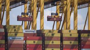 epa07753096 A general view of the container terminal of the Bremerhaven harbour, Germany, 28 July 2019 (issued 02 August 2019).  EPA/KARSTEN KLAMA