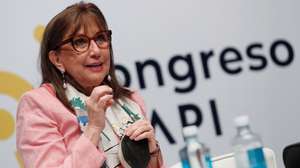 epa09206124 Secretary-General of the Ibero-American General Secretariat Rebeca Grynspan takes part in the round table 'Believe and Create Ibero-America. Ideas for the debate' during  the 4th Congress of the Ibero-American Business Council Alliance (CEAPI) in Madrid, Spain, 17 May 2021.  EPA/MARISCAL