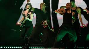 epa12070314 American singer and songwriter Lady Gaga (L) performs during a rehearsal before her concert in Rio de Janeiro, Brazil, 02 May 2025. Gaga will perform at a free concert at the popular Rio de Janeiro beach on 03 May 2025.  EPA/ANDRE COELHO