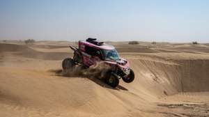 epa11810206 Portuguese driver Maria Gameiro and Portuguese co-driver Jose Marques drive their X-Raid Fenic for the X-Raid Team during the second stage of the 2025 Dakar Rally, in Bisha, Saudi Arabia, 06 January 2025.  EPA/Marie Hessel