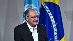 epa12531879 Brazilian Vice President Geraldo Alckmin speaks at the high-level segment of COP30 at the Hangar Convention Center in Belem, Brazil, 17 November 2025.  EPA/ANDRE BORGES