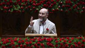 Rui Tavares, leader of the Livre party, speeches at the ceremony commemorating the April 25th revolution, the Carnation Revolution, today in Parliament, in Lisbon, Portugal, April 25, 2026. RODRIGO ANTUNES/LUSA