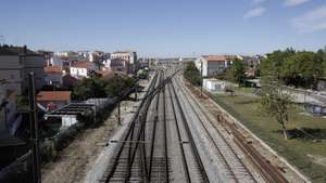 Estação Ferroviária e linha do Norte no Entroncamento