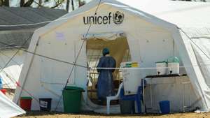 epa07478634 Unicef members work in the newly opened Unicef center of Cholera treatment at Macurungo neighbourhood of the city of Beira, in the province of Sofala, central Mozambique, 01 April 2019' Reports state that there can be up to 45 thousand women to give birth in the following months after the passage of cyclone Idai. Reports state that some 1.7 million people are said to be affected across southern Africa after cyclone Idai hit on 14/15 March 2019.  EPA/MIGUEL A. LOPES