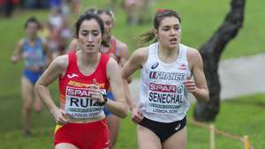 Mathilde Senechal of France (R) running in the Cross country U23 women race in the European Cross Country Championships, held in Parque da Bela Vista in Lisbon. 8 of december 2019. MIGUEL A. LOPES/LUSA