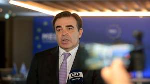 epa09085070 European Commission Vice-President for Promoting our European Way of Life, Margaritis Schinas speaks to the press during the Athens Informal Ministerial Meeting (MED 5), in Athens, Greece, 20 March 2021. The conference focuses on further formation of the common views and proposals of the five participating countries, as well as their systematic promotion to the ongoing dialogue in the EU on the new European Agreement for Migration and Asylum.  EPA/PANTELIS SAITAS