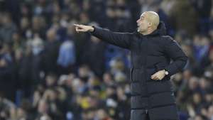 epa09657347 Manchester City manager Pep Guardiola reacts during the English Premier League match between Manchester City and Leicester City in Manchester, Britain, 26 December 2021.  EPA/MAGI HAROUN EDITORIAL USE ONLY. No use with unauthorized audio, video, data, fixture lists, club/league logos or 'live' services. Online in-match use limited to 120 images, no video emulation. No use in betting, games or single club/league/player publications