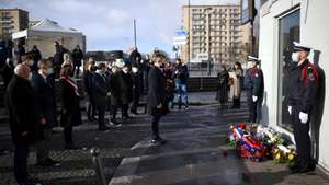 epa09671837 French Interior Minister Gerald Darmanin (R), Paris&#039; Mayor Anne Hidalgo (C,L) and first Deputy Mayor Emmanuel Gregoire (2R) pay their respects during a ceremony marking the seventh anniversary of the deadly attack against the Hyper Cacher supermarket, in Porte de Vincenne in eastern Paris, France, 07 January 2022. Two French jihadists killed 11 people at Charlie Hebdo&#039;s offices in 2015 over the staunchly atheist magazine&#039;s satirical coverage of Islam. Two days after the Charlie Hebdo attack, another French extremist took hostages at a Jewish supermarket in eastern Paris, killing five people before elite police raided the premises and shot him dead.  EPA/CHRISTOPHE ARCHAMBAULT / POOL  MAXPPP OUT