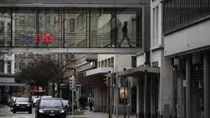 epa10532089 A general view showing a logo of the Swiss bank UBS in Zurich, Switzerland, 19 March 2023 morning. Shares of Credit Suisse lost more than one-quarter of their value on 15 March 2023, hitting a record low after its biggest shareholder, the Saudi National Bank, told outlets that it would not inject more money into the ailing Swiss bank. Its shares recovered briefly on 16 March after Switzerland's central bank announced that it was to loan CS money but fears of turmoil in the global banking sector persist.  EPA/MICHAEL BUHOLZER