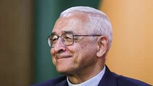 The bishop of Leiria and Fatima, D. Jose Ornelas, speaks to journalists at the press conference on the religious ceremonies of the pilgrimage on 12 and 13 May at the Shrine of Fatima, Portugal, 12 May 2023. PAULO CUNHA/LUSA