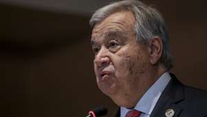 epa11093824 United Nations Secretary General Antonio Guterres speaks to the media after his address at the opening of the Third South Summit for the Group of 77 (G-77) and China in Kampala, Uganda, 21 January 2024. Uganda is hosting the Third South Summit for the Group of 77 (G-77) and China on 21 and 22 January 2024 with aim to boost cooperation among its 134 member states in investment, sustainable development, climate change and poverty eradication.  EPA/DANIEL IRUNGU