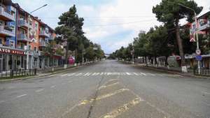 epa10912980 A view of an empty street in Stepanakert, known also as Khankendi, the former regional capital of Nagorno-Karabakh, Azerbaijan, 10 October 2023 (issued 11 October 2023). Before Azerbaijan's military offensive last September, Nagorno-Karabakh's population was estimated at 120,000. After a military defeat by Azerbaijan followed by a mass exodus of nearly the entire region's population of ethnic Armenians, the enclave will 'cease to exist' as a self-proclaimed state from 01 January 2024, the region's separatist leader Samvel Shakhramanyan announced on 28 September 2023, after signing a decree to dissolve all its institutions. The territory, internationally recognized as part of Azerbaijan, has been at the center of a decades-long conflict between Armenia and Azerbaijan.  EPA/STRINGER