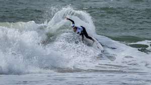 Portuguese surfer Frederico Morais, during the World Surfing Championship stage, which takes place at Praia dos Super Tubos in Peniche, March 6, 2024. CARLOS BARROSO/LUSA