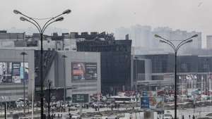 epa11238300 A view of the burned Crocus City Hall concert venue following a terrorist attack in Krasnogorsk, outside Moscow, Russia, 23 March 2024. On 22 March evening, a group of up to five gunmen attacked the Crocus City Hall in the Moscow region, Russian emergency services said. 93 people were killed and more than 100 others were hospitalized, the Investigative Committee confirmed. The head of the Russian FSB, Alexander Bortnikov, reported to Russian President Vladimir Putin on 23 March on the arrest of 11 people, including all four terrorists directly involved in the terrorist attack.  EPA/MAXIM SHIPENKOV