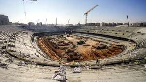 epa11139265 A general view of renovation works at the Camp Nou stadium in Barcelona, Spain, 09 February 2024. Camp Nou, branded as Spotify Camp Nou, is under renovation and the remodeling works are expected to be completed in the summer of 2026.  EPA/ENRIC FONTCUBERTA