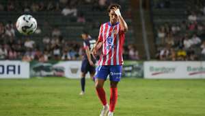 epa11533738 Portuguese Joao Felix of Atletico de Madrid gestures during a friendly soccer match against the Kitchee of Hong Kong at the Hong Kong Stadium in Hong Kong, China, 07 August 2024. Atletico de Madrid won over Kitchee for 6 to 1.  EPA/BERTHA WANG