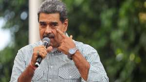 epa11570312 Venezuelan President, Nicolas Maduro, speaks to his followers in Caracas, Venezuela, 28 August 2024. Chavista supporters celebrated on 28 August in the streets of Venezuela the re-election of President Nicolas Maduro in the elections held a month ago, as Venezuelan opposition leader Maria Corina Machado also held a rally in Caracas protesting against the official results of Venezuela&#039;s presidential elections, and claiming the victory of Edmundo Gonzalez Urrutia.  EPA/MIGUEL GUTIERREZ