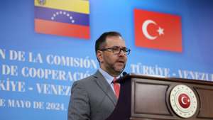 epa11364269 Venezuelan Foreign Minister Yvan Gil Pinto attends a press conference with Turkish counterpart after their meeting in Ankara, Turkey, 23 May 2024.  EPA/NECATI SAVAS