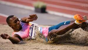 epa11604487 Pedro Pichardo of Portugal performs in the men’s Triple Jump during the World Athletics Diamond League Finals, at the Memorial Van Damme in Brussels, Belgium, 14 September 2024.  EPA/OLIVIER MATTHYS