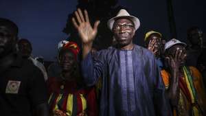 Domingos Simoes Pereira leader of Inclusive Alliance Platform - Terra Ranka (PAI - Terra Ranka) - Coalition that includes the African Party for the Independence of Guinea and Cape Verde (PAIGC) during a rally for the Guinea-Bissau’s legislative elections, in Farim, 29 May 2023. The polls to choose 102 deputies among 20 parties and two coalitions were scheduled 4th June 2023 following the dissolution of the National People’s Assembly (NPA) by President Umaro Sissoco Embaló in May 2022. ANDRE KOSTERS / LUSA