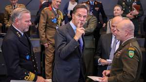 epa11665942 (L-R) Chair of the NATO Military Committee Admiral Rob Bauer, NATO Secretary General Mark Rutte and Supreme Allied Commander Europe General Christopher G. Cavoli attend the North Atlantic Treaty Organisation (NATO) Defense Ministers Council at NATO Headquarters in Brussels, Belgium, 18 October 2024. Allied Defence Ministers meet at NATO Headquarters in Brussels on 17 and 18 October 2024.  EPA/OLIVIER MATTHYS