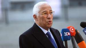 epa11872043 European Council President Antonio Costa talks to the media as he arrives to attend the EU leaders' informal meeting on European defense at the Palais d'Egmont in Brussels, Belgium, 03 February 2025. The EU leaders gather to discuss how to strengthen European defense capabilities.  EPA/OLIVIER HOSLET