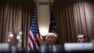 epa11926662 US President Donald Trump (C) and Pete Hegseth, US secretary of defense, attend a cabinet meeting at the White House in Washington, DC, USA, 26 February 2025.  EPA/AL DRAGO / POOL