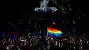 People take part in the 25th Lisbon Pride Parade, in Lisbon, Portugal, 06 July 2024. The Lisbon Pride LGBT parade takes place in the Portuguese capital against the discrimination of people with various sexual orientations. ANTONIO PEDRO SANTOS/LUSA