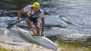 O canoista  português José Ramalho disputa a Final direta K1 (29,80 km) durante o campeonato Europeu de Maratona, em Ponte de Lima, Portugal, 7 de Junho de 2025. HUGO DELGADO/LUSA