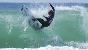 Portuguese surfer Yolanda Hopkins in action during the Meo Rip Curl Pro Portugal surfing event as part of the World Surf League (WSL) World Tour at Supertubos beach in Peniche, Portugal, 16 March 2025. CARLOS BARROSO/ LUSA
