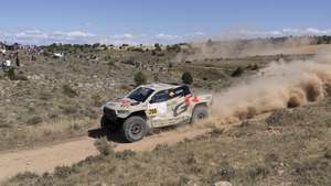 epa12262124 Portuguese driver Joao Ferreira of Toyota Gazoo Racing drives his Toyota Hilux IMT EVO during the prologue stage of the 2025 Baja Aragon Rally, in Teruel, Spain, 25 July 2025.  EPA/Antonio Garcia