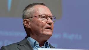 epa11443317 Commissioner for Human Rights of Council of Europe Michael O'Flaherty speaks at the closing ceremony of the Human Rights Conference, during EuroPride 2024, in Thessaloniki, Greece, 28 June 2024. EuroPride is a pan-European international LGBTI event featuring a Pride parade, hosted by a different European city each year. EuroPride in Thessaloniki was initially due to take place in 2020 but it was cancelled due to the coronavirus pandemic. Members voted at the AGM in 2020 to allow Thessaloniki Pride to host EuroPride in 2024 instead.  EPA/NIKOS ARVANITIDIS