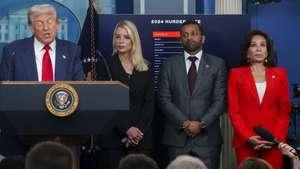 epa12294012 US President Donald Trump (L) US Attorney General Pam Bondi (2-L) FBI Director Kash Patel (2-R) and US Attorney for the District of Columbia Jeanine Pirro (R), in the James S. Brady Press Briefing Room of the White House, Washington, DC, USA, 11 August 2025. President Trump is due to announce the deployment of the National Guard in Washington DC as part of a crime reduction strategy.  EPA/WILL OLIVER / POOL