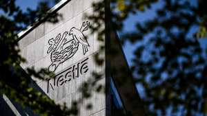 epa11562729 The logo of Swiss food and drink giant Nestle is pictured on the company's headquarters, in Vevey, Switzerland, 24 August 2024.  EPA/JEAN-CHRISTOPHE BOTT