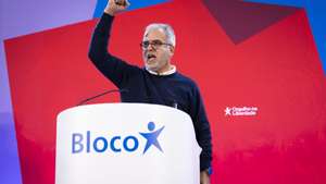 New elected Left Block (BE) Nacional Coordinator Jose Manuel Pureza speeches at the XIV National Convention of the party in Lisbon, Portugal, 30 november 2025. Jose Manuel Pureza was today appointed the new coordinator of the Left Bloc, with his motion winning 65 of the 80 seats on the National Board. JOSE SENA GOULAO/LUSA