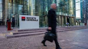 epa11872788 A man passes by French banking group Societe Generale's headquarters in the Paris financial district of La Defense, France, 03 February 2025.  EPA/CHRISTOPHE PETIT TESSON