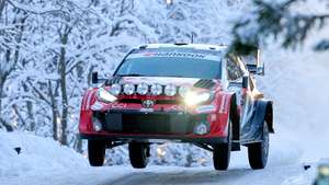 epa12736489 Elfyn Evans (Great Britain) and co-driver Scott Martin (Great Britain) compete in their Toyota GR Yaris Rally1 during Rally Sweden, round two of the FIA World Rally Championship, in Umea, Sweden, 13 February 2026.  EPA/Peo Moller  SWEDEN OUT