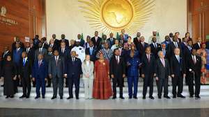 epa12738200 Participants pose for a family photo during the African Union’s 39th Ordinary Session of Assembly of Heads of State and Government in Addis Ababa, Ethiopia, 14 February 2026. The two-day summit’s 2026 theme is ‘Assuring Sustainable Water Availability and Safe Sanitation Systems to Achieve the Goals of Agenda 2063.”  EPA/MINASSE WONDIMU HAILU