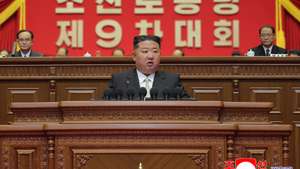 epaselect epa12760291 A photo released by the official Korean Central News Agency (KCNA) shows North Korean leader Kim Jong Un (C) speaking during the opening of the Ninth Congress of the Workers' Party of Korea (WPK) in Pyongyang, North Korea, 19 February 2026 (issued 20 February 2026). According to KCNA, Kim opened the Ninth Congress on 19 February to review the party's work and outline new strategic goals for the country.  EPA/KCNA  EDITORIAL USE ONLY