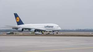 epa06610186 An Airbus A380 named 'Munich' of Lufthansa arrives at Munich Airport, Bavaria, Germany, 17 March 2018. Germany's biggest airline is stationing five of its 14 Airbus A380s in Munich. From March 25, the world's largest passenger aircraft will fly to Beijing and Hong Kong in addition to Los Angeles.  EPA/LUKAS BARTH