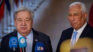 epa12833081 Secretary-General of the United Nations Antonio Guterres (L) and EU Council President Antonio Costa (R) during a formal meeting of the members of the European Council in Brussels, Belgium, 19 March 2026. Leaders are expected to discuss the situation in the Middle East and Iran, continued support for Ukraine, European competitiveness, defence readiness and migration amid rising geopolitical and economic tensions.  EPA/OLIVIER HOSLET