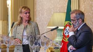 Portuguese Foreign Affairs minister Paulo Rangel (R) together with his Iceland counterpart Thorgerdur Katrin (L), during the press conference prior their meeting at Necessidades palace in Lisbon, Portugal, 23 march 2026. TIAGO PETINGA/LUSA