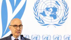 epa12798556 UN High Commissioner for Human Rights Volker Turk speaks to the media during a stakeout, giving an update on the Middle East crisis at the European headquarters of the United Nations in Geneva, Switzerland, 06 February 2026.  EPA/SALVATORE DI NOLFI
