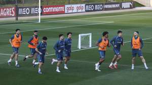 Jogadores da seleção portuguesa de futebol durante um treino de preparação para os jogos particulares com o México e os EUA, na Cidade do Futebol, em Oeiras, 23 de março de 2026. MIGUEL A. LOPES/LUSA