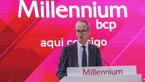 O CEO do Millennium bcp, Miguel Maya, intervém  durante a apresentação dos resultados do 1.º trimestre de 2026, na sede do Banco em Oeiras, 6 de maio de 2026. MIGUEL A. LOPES/LUSA