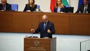 epa12940863 Designated Bulgarian Prime Minister Rumen Radev delivers his plan for a new government to members of the National Assembly in Sofia, Bulgaria, 08 May 2026. Radev got the mandate as the country's new prime minister after his 'Progressive Bulgaria' coalition won 131 of the 240 seats in the National Assembly during the 19 April 2026 elections, becoming the largest group in parliament.  EPA/STRINGER