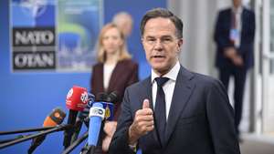 epa12982973 NATO Secretary General Mark Rutte speaks at the doorstep of the NATO Foreign Ministers' meeting at Sea U in Helsingborg, Sweden, 22 May 2026.  EPA/Johan Nilsson/TT  SWEDEN OUT